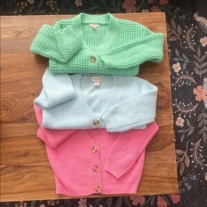 Pink Green & Blue Cardigans Ribbed Knit Sweaters